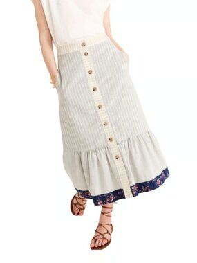 Madewell x The New Denim Project Blue & Cream Striped Midi Skirt, Size 12 NWT!